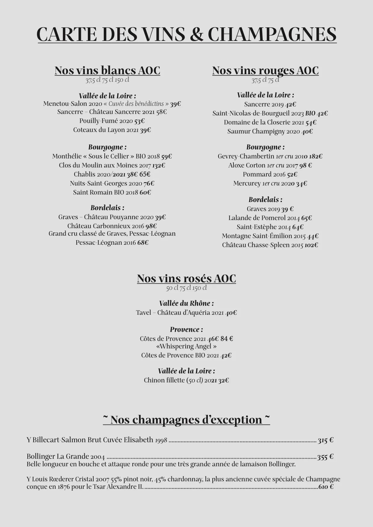 Menu Restaurant – Verso